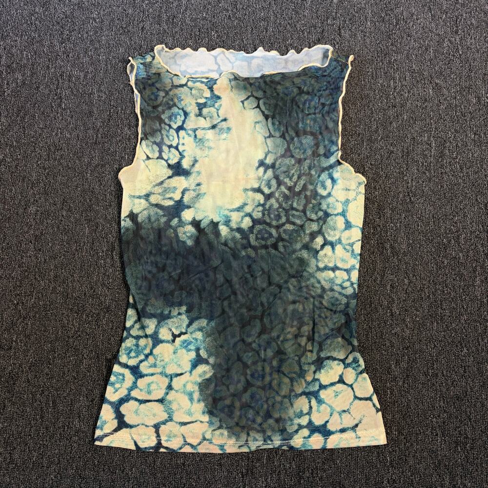 Vintage Y2k Missguided Microsheer Green Ivory Exotic Print Tank Top Small